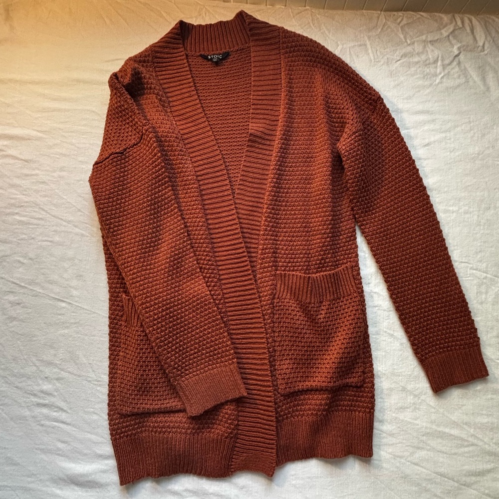 Stoic rust orange knit long cardigan